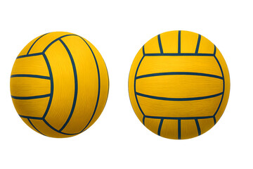 Water polo ball rotating, revealing its textured surface and stripes, against a highlighted yellow background.
