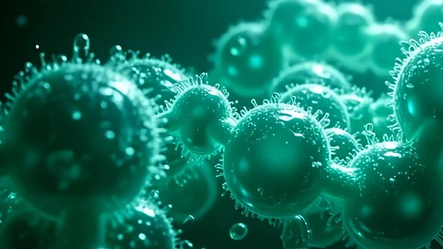 Emerald-tinted gaseous molecules flickering like echo of energy particles drift effortlessly, weaving through the air with a gentle ebb and flow, reflecting captivating glimmers of light in