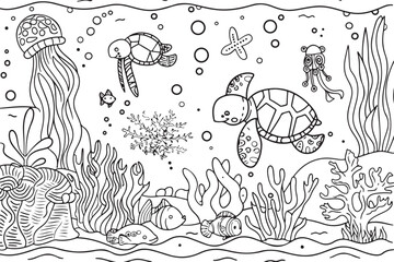 Underwater Marine Life Coloring Page
