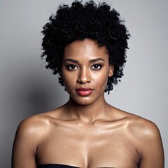 Close-up portrait of a woman with short curly hair