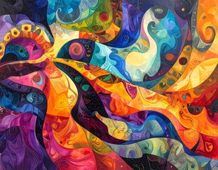 Obraz premium Chromatic Fluidity: A Vibrant Dance of Hues in Abstract Composition