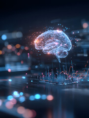 Obraz premium Digital brain with glowing data streams concept