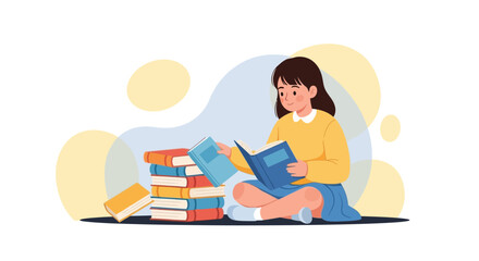 Young Girl Reading Books and Deep Diving Into Learning in a Calm and Beautiful Style