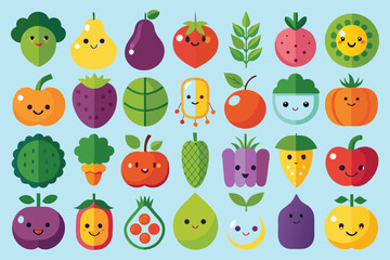 Collection of Cute Cartoon Fruits and Vegetables kawaii