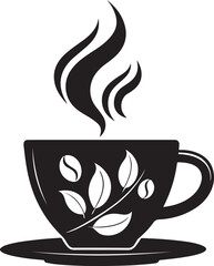 Coffee Cup Vector Illustration, Hot Beverage Silhouette with Steam, Cafe Logo Design