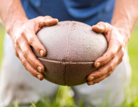 American Football Player Holding Ball. - Powered by Adobe