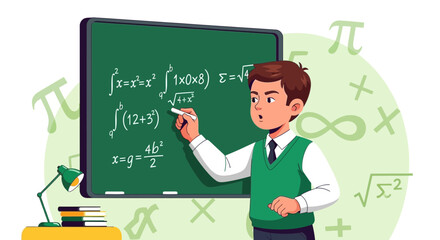 Young Mathematics Teacher Explains Equations And Formulas And Solving Problems In Classroom