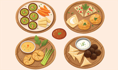 Traditional Food Clipart – Rice, Curry, Vegetables And Delicious Dishes Illustrations