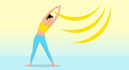 Woman performing yoga exercise with stretching hand pose for a healthy lifestyle