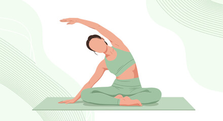 Woman Performing Yoga Stretching Exercise in Minimalist Style Illustrative Design