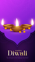 Happy Diwali - festival of lights colorful poster template design with decorative diya lamp. vector illustration.  Indian festival of lights Happy Diwali, holiday Background, Diwali celebration.