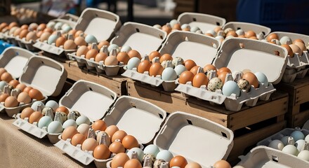 Fresh Eggs Displayed at a Farmers Market.