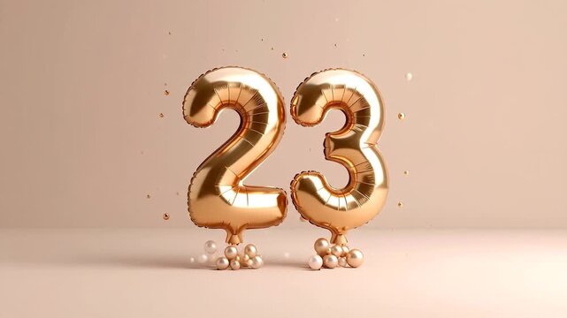 Gold balloons with the number 23 on a pastel background