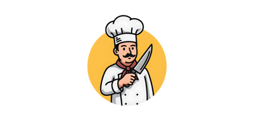 Cartoon chef with knife isolated on transparent background
