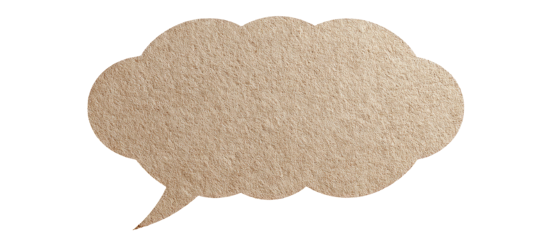Beige speech bubble graphic