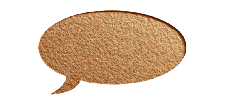 Light brown textured speech bubble graphic