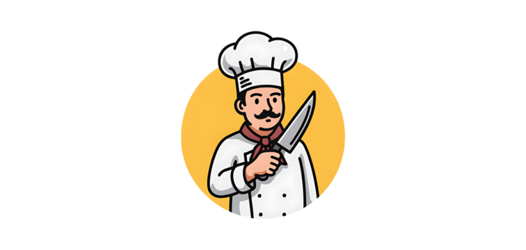Cartoon chef with knife isolated on transparent background