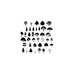 Tree silhouette icon collection, forest and pine tree vector set, nature foliage design bundle, simple black isolated tree shapes 