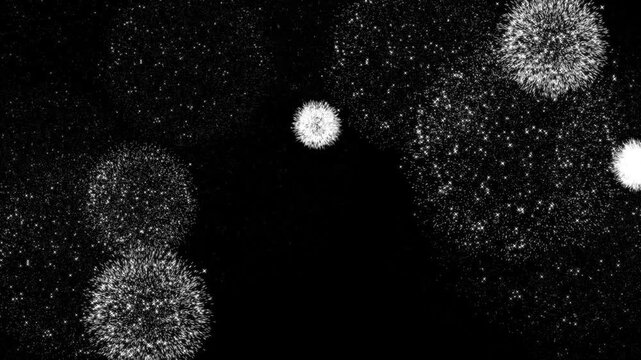 Firework with transparent background - Short colourful show with burst and fireworks exploding in 2d flat animation with alpha channel. Christmas and New Year overlay concept. 4K.