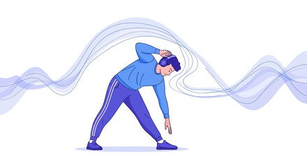 Fototapeta premium A Man Listens To Music While Exercising With Soundwaves Around Him