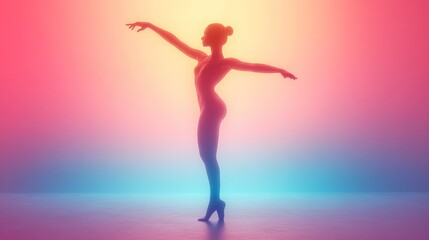 Fototapeta premium Graceful ballerina silhouette, vibrant gradient background, studio shot, artistic posing, for digital art or aesthetic