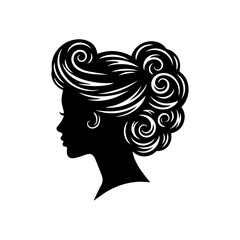 Retro Girl Profile Silhouette with Curly Hairstyle