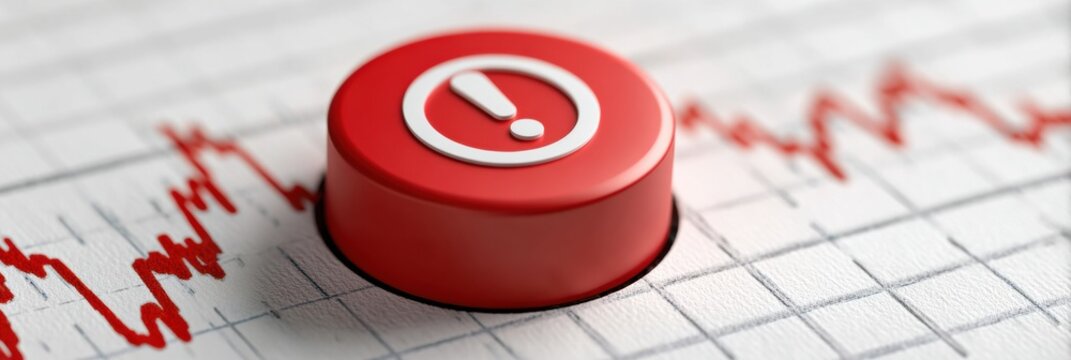 Red Alarm Button Sits on Declining Chart in Midday Depicting Financial Risk and Economic Challenge
