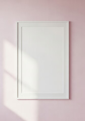 Rectangular White Framed Blank Canvas on a Pink Wall with Shadow.