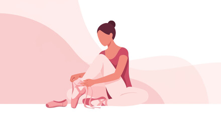 Obraz premium Ballerina Preparing For Dance, Tying Pointe Shoes, Artistic Ballet Performance