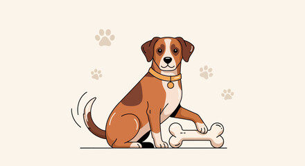 Adorable Animated Dog with Bone and Paws Showing Canine Love in Playful Style