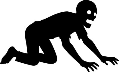 Silhouette of human figure crawling with missing jaw - horror zombie vector with white background 
