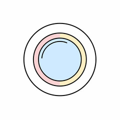 A simple, colorful illustration of a round plate with concentric pastel rings.