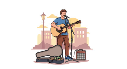 Street Musician Vector Illustration, Ideal for Music Blogs, Event Flyers, and Promoting Local Arts and Culture, Showcasing Talent and Community Spirit