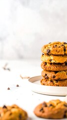 Stack of chocolate chip cookies on a plate