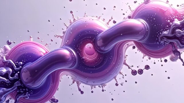 Engage with the artistic fluidity of a molecule shifting in shape like magnetic liquid, where deep violet and brilliant white tones interlace and transform, creating intricate formations