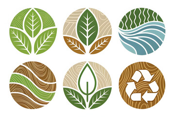 Vector Icon Set of Organic Shapes with Nature-Inspired Patterns in Earthy Tones