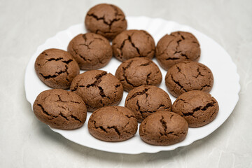Homemade Chocolate Cream Cheese Cookies Served on White Plate