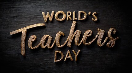 World Teachers' Day: Elegant Gold Lettering on Dark Wood Background