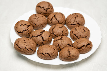 Delicious Chocolate Cookies on Plate Close Up