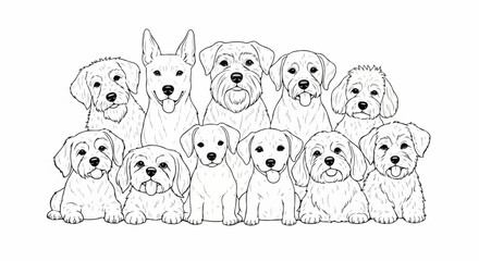 Adorable Dog Breeds Line Art Illustration, Perfect for Coloring Books, Educational Materials, and Veterinary Clinic Decor