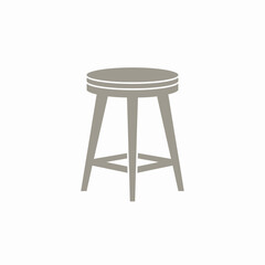 A minimalist, graphic illustration of a simple, three-legged stool rendered in a muted gray tone against a clean white background.