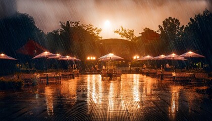 urban stage rain warm glow