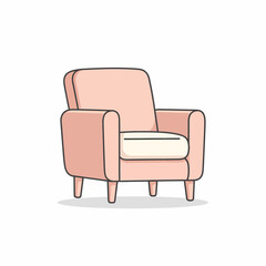 Simple line art illustration of a light pink armchair.