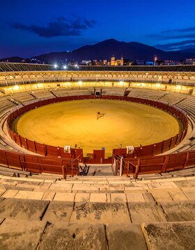 Empty bullring at twilight