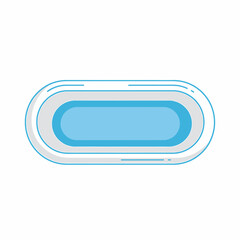 A stylized illustration of a blue and white oval shape, resembling a pool.