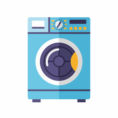 A light blue front-loading washing machine with a digital display and control dial.