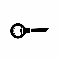 A minimalist black vector icon of a classic bottle opener with a handle, isolated on a plain white background.