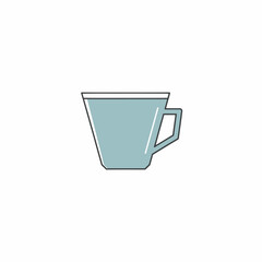 A simple, clean illustration of a light blue ceramic coffee cup with a handle on a white background.