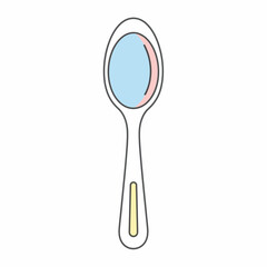 A simple, clean illustration of a spoon with a light blue oval shape in its bowl, reflecting a pale pink hue.