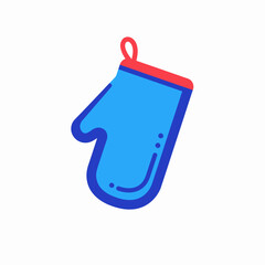 A simple blue oven mitt with a red trim and a hanging loop, isolated on a white background, representing kitchen safety and cooking preparation.